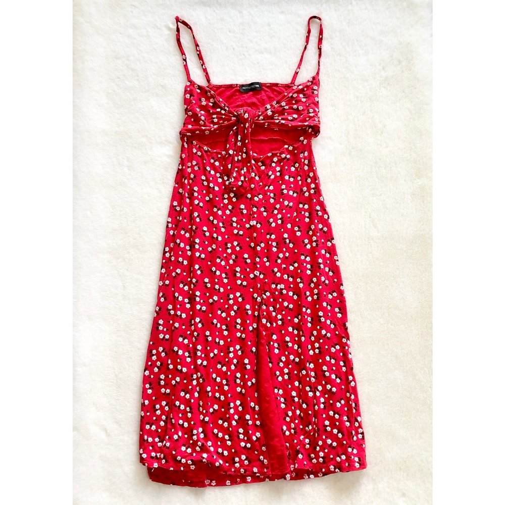 PrettyLittleThing Red Floral Tie Front Dress - Picture 7 of 14